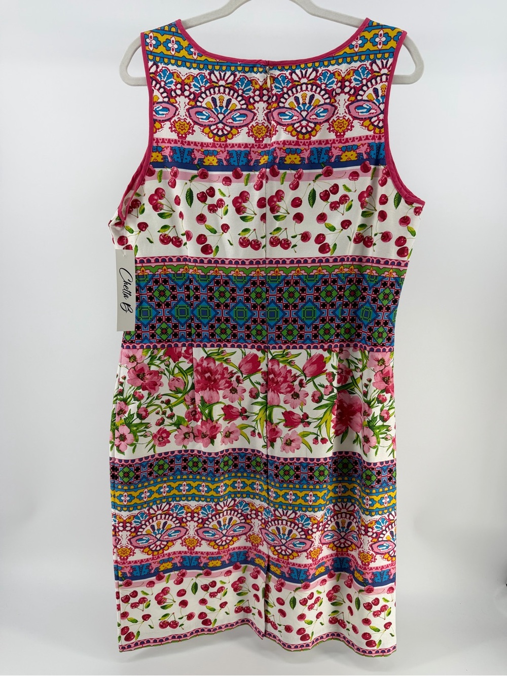 NWT Chetta B Floral Cherry Print Sleeveless Cotton Dress, Women's 14 - Picture 4 of 9